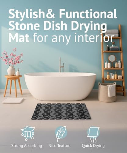 Large Stone Drying Mat for Kitchen Counter, 23.6" x 15.3" Quick Dry Foldable Diatomaceous Earth Dish Drying Mat, Stain-Hiding Design, Eco-Friendly Large Sink Mat for Dishes and Utensils
