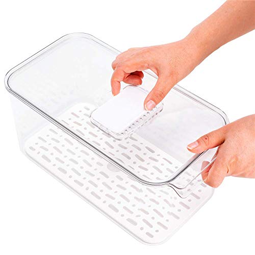 SANNO Vegetable Fruit Containers Fridge Containers,Freezer Produce Saver Refrigerator Organizer Bins with Vented Lids And Drain Tray For Pantry Fridge Freezer Cabinet Kitchen Organization - size: 12.4” x 6.4”x 5.7"