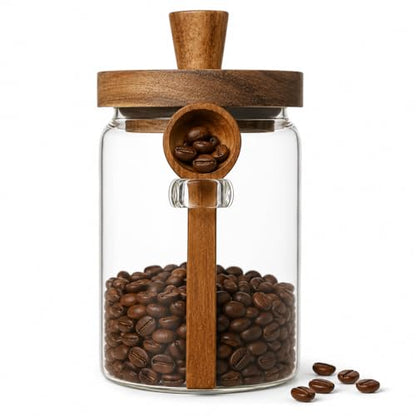 ANSQU Glass Jar with Lid and Spoon, 20.3oz Airtight Coffee Bean Container for Coffee Beans & Grounds, Cute Glass Coffee Canister for Coffee Bar Storage (1 Pack) - size: 20.3oz-1pack (φ3.54")