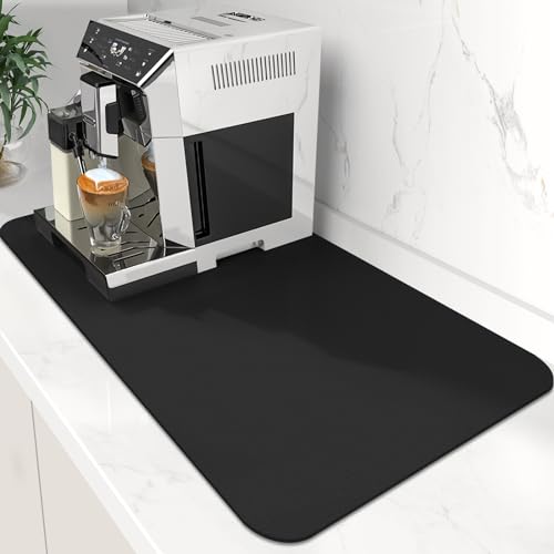 WISELIFE Coffee Mat Super Absorbent Dish Drying Mat Bar Accessories Match with Coffee Machine Large Drying Mats for Kitchen Counter 16" W x 24" L, Black - color: Black, size: 16" x 24"