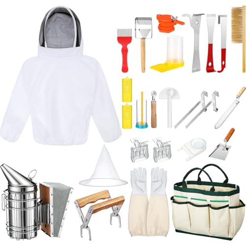 30 Pcs Beekeeping Supplies Beehive Equipment Beekeeping Starter Kit Bee Keeper Supplies All with Jacket Beehive Kit Bee Smoker Uncapping Tool for Beginners Professional Beekeepers(XX-Large) - size: XX-Large