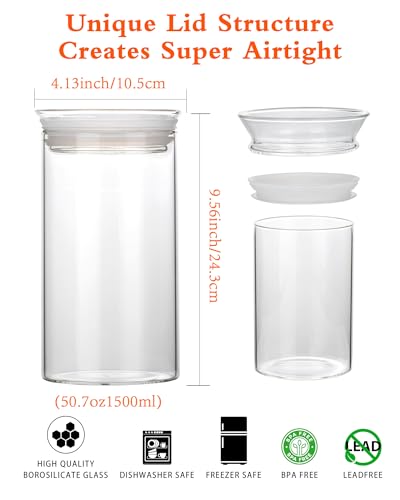 ZENS Modern Glass Food Storage Jars Set of 2, 50oz Clear Glass Canisters with Airtight Lids, Large Container for Kitchen Pantry Pasta, Sugar, Flour, Coffee, Pasta, Tea - size: 9-50oz 2Pack