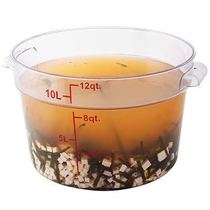 Restaurantware Met Lux 12 Quart Food Storage Container, 1 Round Commercial Storage Container - Lid Sold Separately, With Volume Markers, Clear Plastic Food Prep Bucket, Space-Saving Storage - size: 12 qt, style: 1 Count
