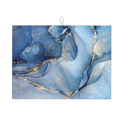 Marble Dish Drying Mat for Kitchen Counter Blue Gold Marble Drying Mat 18 x 24 Inch, Super Absorbent Reversible Microfiber Dish Drying Pad Dish Rack Pad Drainer Mat for Coffee Bar - color: Blue Gold Marble