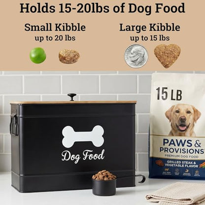Dog Food Container Airtight Bamboo Lid 15-20 lb Sturdy Metal Handle 70 Cups | Pet Jar For Dogs up to 100lbs, Airtight Bamboo Lid, Sturdy Comfortable Metal Handle, Powder Coated Iron, Kibble Storage Bin - color: Black
