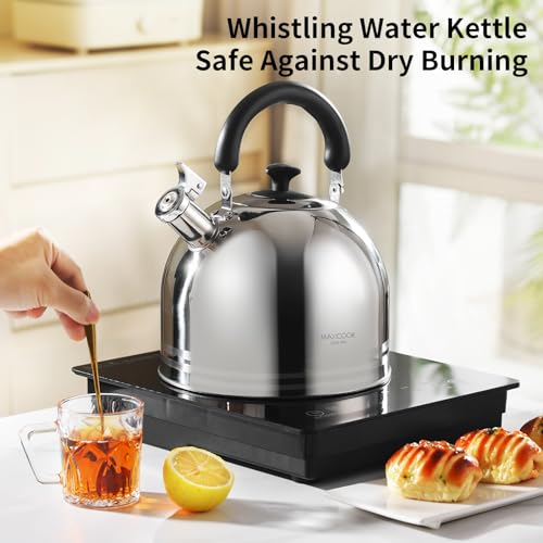 Whistling Tea Kettle, 3.17 Quart/3L Stainless Steel Tea Pot, Stove Top Tea Kettle，Induction Teakettle with Anti-Heat Handle (Mirror Polish) - color: Silver Stripe, size: 3.2 Quarts