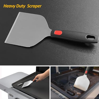 Vovoly Wide Griddle Scraper, 4.3“x4.3'' Smashed Burger Scraper Grill Scraper Spatula Burger Turner - Full Tang Silicon Handle Professional Grade Grill Accessories, Knife Grade Stainless Steel - color: Grill Scraper_Silicon Handle