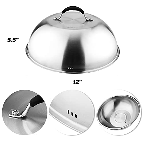 Skyflame 12'' Cheese Melting Dome and 8'' Burger Press Set | Stainless Steel Cover, Bacon Smasher, 2pcs Griddle Accessories Set, Flat Top Grill BBQ Tools, Easy to Store, Dishwasher Safe