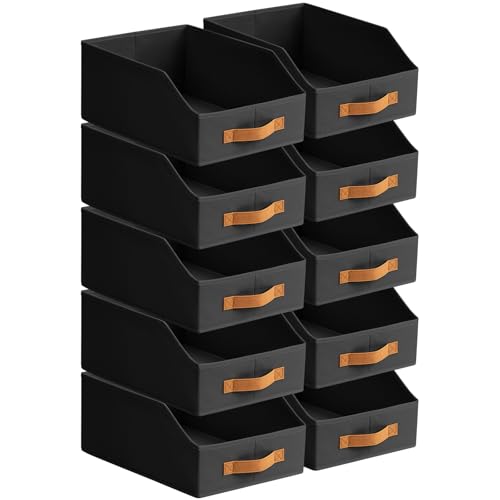 Homsorout Fabric Storage Bins for Organizing - 10 Pack Large Trapezoid Collapsible Storage Bins with Front Handle, Closet Organizers and Storage for Bedroom, Home Shelves, Small Spaces, Black - color: Black, size: 10 Pack