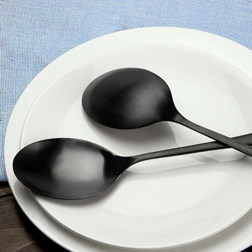 Large Serving Spoons, Matte Black Stainless Steel Serving Spoon 2 Pcs | 9.8Inch-Catering Spoons Solid Serving Utensils Big Serving Utensil for Buffet, Parties, Catering - color: 2Pcs-Black Large Serving Spoons