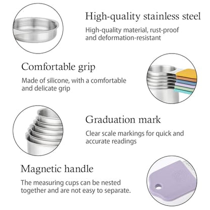 Magnetic Measuring Cups and Spoons Set, Including 7 Stainless Steel Nesting Measuring Cups and 5 Magnetic Measuring Spoons for Cooking & Baking (Colorful) - color: Colorful