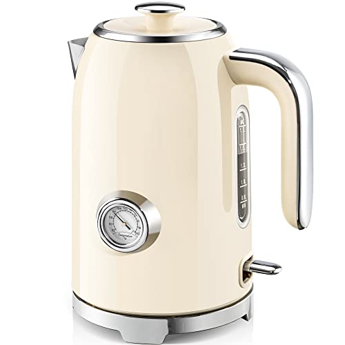 SUSTEAS Electric Kettle - 57oz Hot Tea Kettle Water Boiler with Thermometer, 1500W Fast Heating Stainless Steel Tea Pot, Cordless with LED Indicator, Auto Shut-Off & Boil Dry Protection, Beige - color: Beige