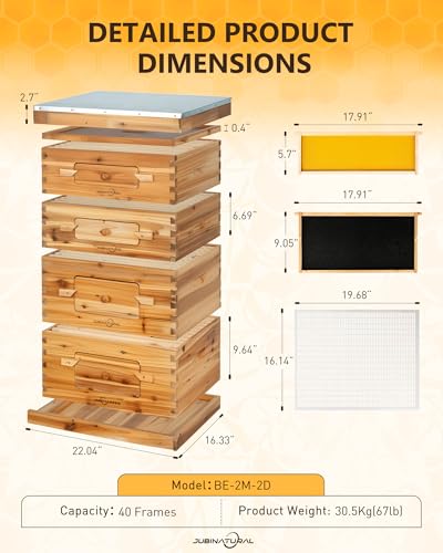 Bee Hive Starter Kit 10 Frame Langstroth Beehive 2 Deep 2 Medium Boxes | 10-Frame Langstroth Hive with 2 Deep Brood Boxes, 2 Medium Honey Supers, 40 Pine Frames and an Observation Window - size: 2Deep+2Madium Bee Box