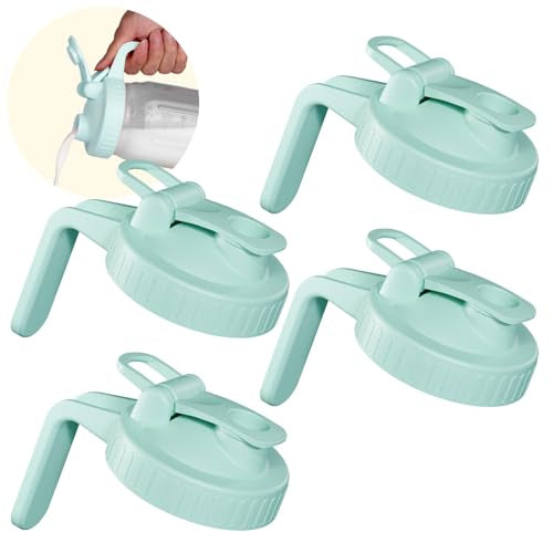 4 Pack Wide Mouth Mason Jar Lids with Leak-Proof Seal, Mason Jar Pour Spout Lid with Flip Cap and Handle, Plastic Canning Lids for Milk, Salad, Dressing, Drinking Storage Bottle, Green - color: Green, size: Wide Mouth 4Pack