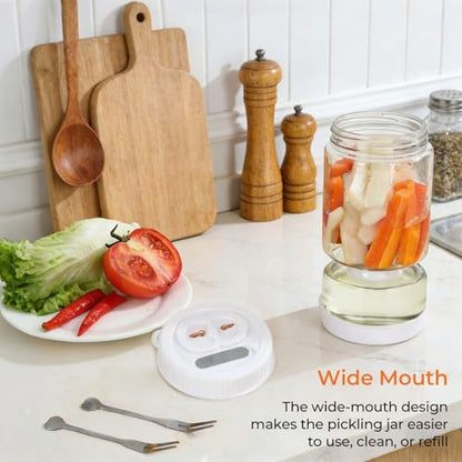 Pickle Jar with Strainer Flip, Pickle Container with Strainer with Two Forks, Airtight Glass Pickle Jar for Fermentation, Olive Jar with Date Tracker Lid, Jalapeno Container with Gas Port (White) - color: White