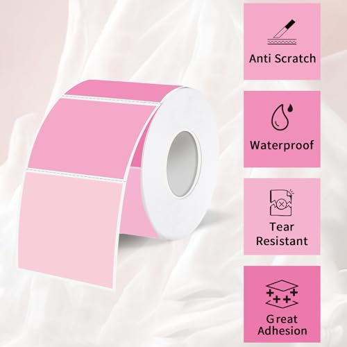 1.5 Inch Square Thermal Label Printer Stickers, Pink Gradient Self-Adhesive Direct Thermal Labels Stickers, Waterproof/Perforation Line Design- 500 Sheets - color: Pink Gradient, size: Square 1.5'' X 1.5''