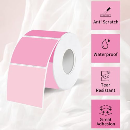 1.5 Inch Square Thermal Label Printer Stickers, Pink Gradient Self-Adhesive Direct Thermal Labels Stickers, Waterproof/Perforation Line Design- 500 Sheets - color: Pink Gradient, size: Square 1.5'' X 1.5''