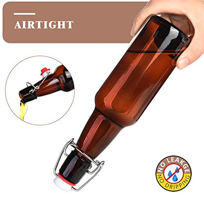 Amber Beer Bottles with Flip Caps, 12oz 10 Pack Glass Bottle with Swinging Top for Airtight Lids, Home Brewing and Fermentation Kombucha, Vanilla Extract, Beverage, Water, Kefir - size: 12 Ounces (10 Pack)