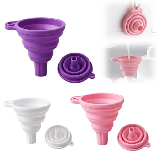 Kitchen Funnel Set 3 Pack, Food Grade Silicone Funnels for Filling Bottles (Purple+Pink+White) - color: Purple+Pink+White