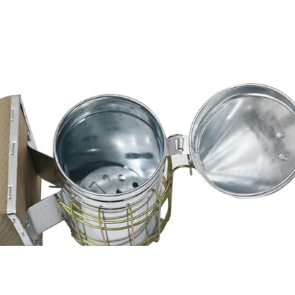 New Galvanised Bee Hive Smoker Stainless Steel/Heat Shield Beekeeping Equipment,Bee Smoker Stainless Steel Beehive Smoker with Heat Shield