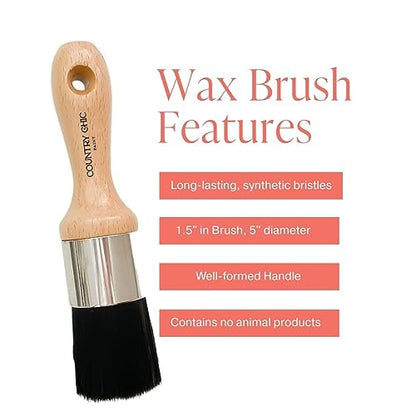 Country Chic Paint Wax Brush – Chalk Paint Wax Applicator with Synthetic Bristles – Furniture Wax Brush, No Shedding, Vegan-Friendly | 1.5"