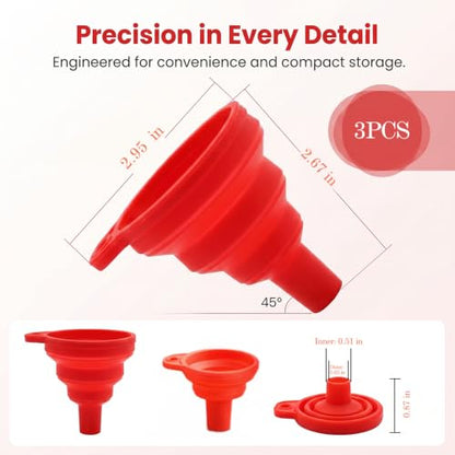 Kitchen Funnel 3 Pack - Food Grade Silicone Collapsible Funnel, Funnels for Kitchen Use Filling Bottles, Daily Cooking, and Water or Powder Transfer. Red - color: 3PCS-Red