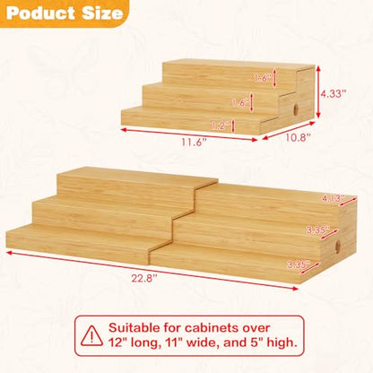 2-Pack Expandable Bamboo Can Rack Organizer for Pantry Display, 3-Tier Adjustable Can Storage Holder, Soda & Canned Food Organizer for Cabinets & Countertops, Holds Up to 48 Cans (Patent Pending)