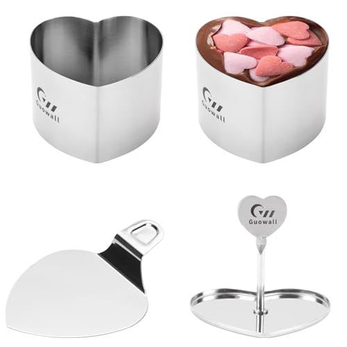 2pcs Seamless Cake Ring Heart Shaped Mousse Baking Mould Stainless Steel Food Mold Including 2 heart-shape rings, 1 Pusher and 1 Lifter - size: heart-shape (2-ring-set)