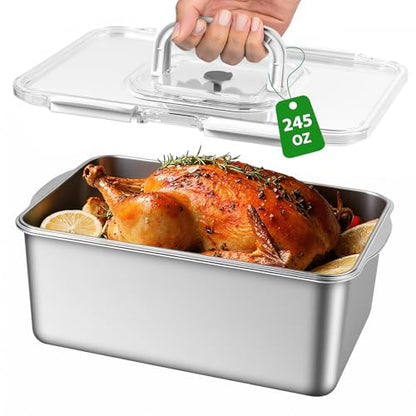 Freshmage 7000 ML / 245 oz /30 Cup Extra Large 304 Stainless Steel Food Storage Container with Lid & Handle – Oven Safe, BPA-Free Meal Prep for Roasting Chicken, Large Cuts of Meat, Bread & Fruits