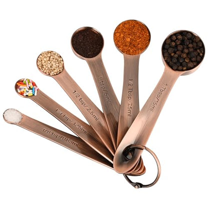 Copper Measuring Cups and Spoons Set, Stainless Steel Measuring Cups and Spoons Set, 5 Metal Measuring cups & 6 Baking Measuring Spoons, Imperial & Metric Measuring Tools Set 11 - color: A: Copper, size: B: 5cups+6spoons