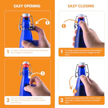 FastRack Swing Top Glass Bottles |16 oz – Pack of 6 | Blue Flip Top Glass Bottles for Home Brewing, Carbonated Drinks, Kombucha, Fermentation, Water | Food Grade – ECO Friendly - color: Blue