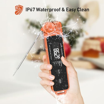 0.5 Sec Instant Read Meat Thermometer for Cooking, Ultra-Fast Digital Food Thermometer with Backlight, ±0.5°F Accuracy, IP67 Waterproof，Auto-Rotate/On/Off–Perfect for Grilling, BBQ, Smoker-Tangerine