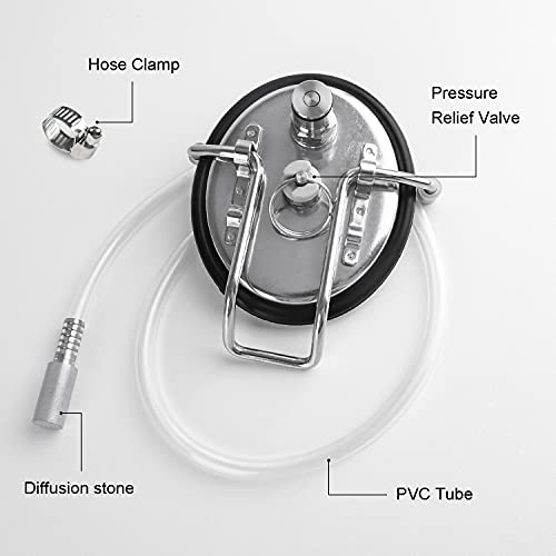 Corny Carbonation Keg Lid, Cornelius Soda Keg Lids for Quick Forced Carbonation, Ball Lock Keg Lid with Diffusion Stone, Pressure Relief Valve, Clamp and Tube for Homebrew Beer and Beverage