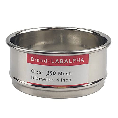 LABALPHA 200 Mesh Lab Sieves, Test Sieve #200 Mesh, 4'' Diameter, 304 Stainless Steel Wire Cloth (0.075mm) - size: 200 mesh (0.075mm)