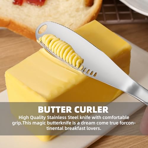 Stainless Steel Butter Knife – 3 in 1 Spreader, Grater & Curler- Serrated Edge Slicer with Holes – Kitchen Tool and Gadget for Butter, Cheese & Jam