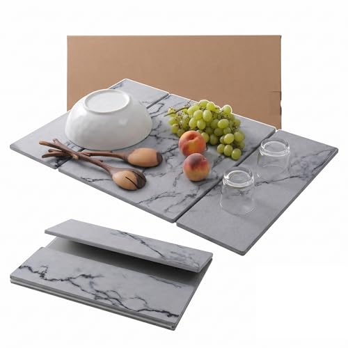 Large Stone Dish Drying Mat for Kitchen Counter,Collapsable Stone Dish Drying Mat with Diatomaceous Earth for Quick Drying-Ultra Absorbent-Eco-Friendly,Foldable -23.6"×15.7" Light Gray Marble Pattern - color: L22-Light Gray