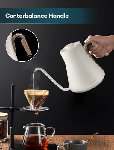 INTASTING Electric Kettle, Gooseneck Electric Kettle, ±1℉ Precise Temperature Control, Stainless Steel Interior, Quick Heating for Pour Over Coffee, Tea & Boiling Water, 0.9L (Cream White) - color: Cream White