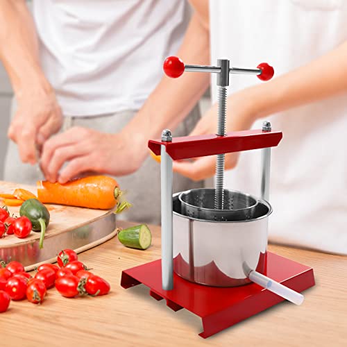 Cheese Tincture Herb Fruit Wine Manual Press, 0.8 Gallon Stainless Steel Barrels Press Machine for Juice, Vegetable, Wine, Olive Oil, Silver and Red Manual Fruit Wine Press, 8.27*10.24*14.37in