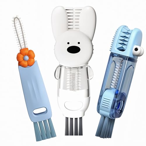 Cup Lid Cleaning Brush, 3 in 1 Cup Cleaner Brush New Multifunctional Lid Cleaner Lid Brush Cleaning Tool Multipurpose Bottle Gap Cleaner Brush Blue - color: Blue