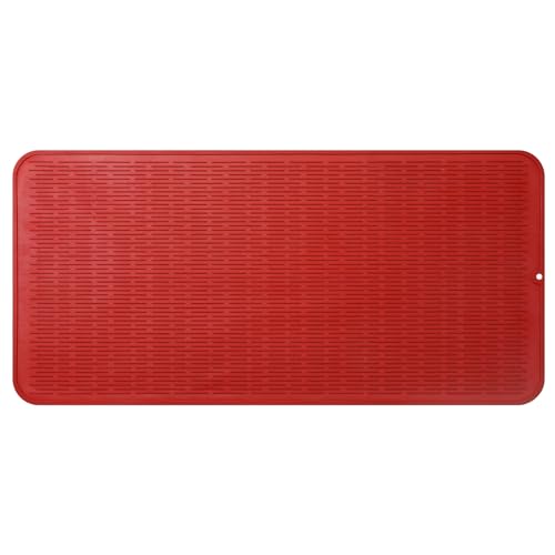 MicoYang Silicone Dish Drying Mat for Multiple Usage,Easy clean,Eco-friendly,Heat-resistant Silicone Mat for Kitchen Counter or Sink,Refrigerator or Drawer Liner Red 5XL 36inches x 18inches - color: Red, size: 36"L x 18"W