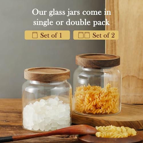 Labina Glass Storage Container Airtight Food Jars Kitchen Canister with Wood Lids, 20 Oz Wide Mouth Pantry Organization Glass Jar for Flour, Sugar, Cookie, Spagetti, Nuts and Candy (3 Pack) - size: A3: 20 Oz 3 pcs