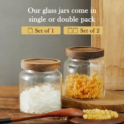 Labina Glass Storage Container Airtight Food Jars Kitchen Canister with Wood Lids, 20 Oz Wide Mouth Pantry Organization Glass Jar for Flour, Sugar, Cookie, Spagetti, Nuts and Candy (3 Pack) - size: A3: 20 Oz 3 pcs