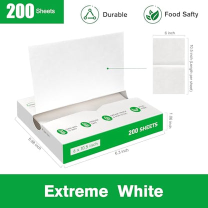 EcoDispose Precut POP UP Deli Paper Sheet Pack of 200, Interfolded Heavy Paper for Food Wrap and Serving (6" x 10-1/2", White） - color: White, size: 6“x10.5”inch