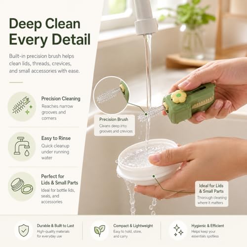 Bottle Cleaning Brush Set, 5-in-1 Multifunctional Bottle Brush with Straw Cleaner, Sponge Bottle Brush for Water Bottles, Tumblers, Cups, Lids and Narrow Neck Containers (Green) - color: Green