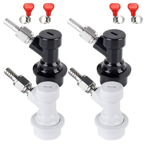 Ball Lock Keg Disconnect Quick Ball Lock MFL Disconnect Flared 5/16” Gas 1/4” Liquid Barbed Stainless Swivel Nuts for Corny Keg Post Ball Lock Keg Fittings for Homebrew with Clamps - color: Red