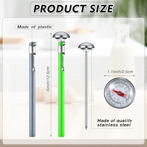 Xuhal 3 Pcs Stainless Steel Kitchen Thermometer with 5 Inch Long Stem 1 Inch Dial Thermometer Milk Frothing Food for Oven Probe Meat Grill BBQ Cooking Chocolate Water (Gray,Green,Blue) - color: Gray, Green, Blue