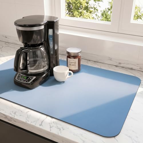 Ecotrim Coffee Mats for Coffee Bar Accessories, Blue 12" x 19" | Absorbent Stain Hiding PU Leather Surface, Non-Slip Natural Rubber Backing, Quick Dry, For Espresso Machine & coffee station - color: Blue, size: 19" x 12"