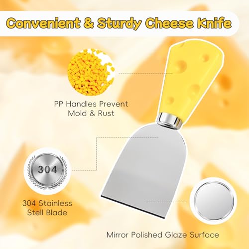 Heavy Duty Cheese Slicer for Block Cheese with 6Pcs Cheese Knife Set, Stainless Steel Cheese Cutter Board with Precise Measuring Grid and Non-Slip Feet, Dishwasher Safe