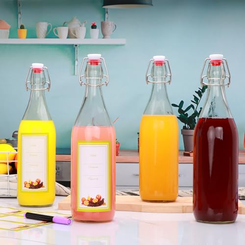 8 Pack 32oz Swing Top Glass Bottles,Flip Top Brewing Bottle with Airtight Stopper Lids, for Juice, Water, Kombucha, Wine, Beer Brewing, Kefir Milk or Eggnog(Bonus Gaskets and Funnel)
