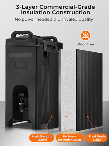 Insulated Beverage Dispenser 5 Gal, Commercial Hot/Cold Drink Dispenser for Coffee Shop, Large Parties, Church Gatherings, Camping, Heavy Duty Beverage Cooler with Faucet for Outdoor (No Electricity)